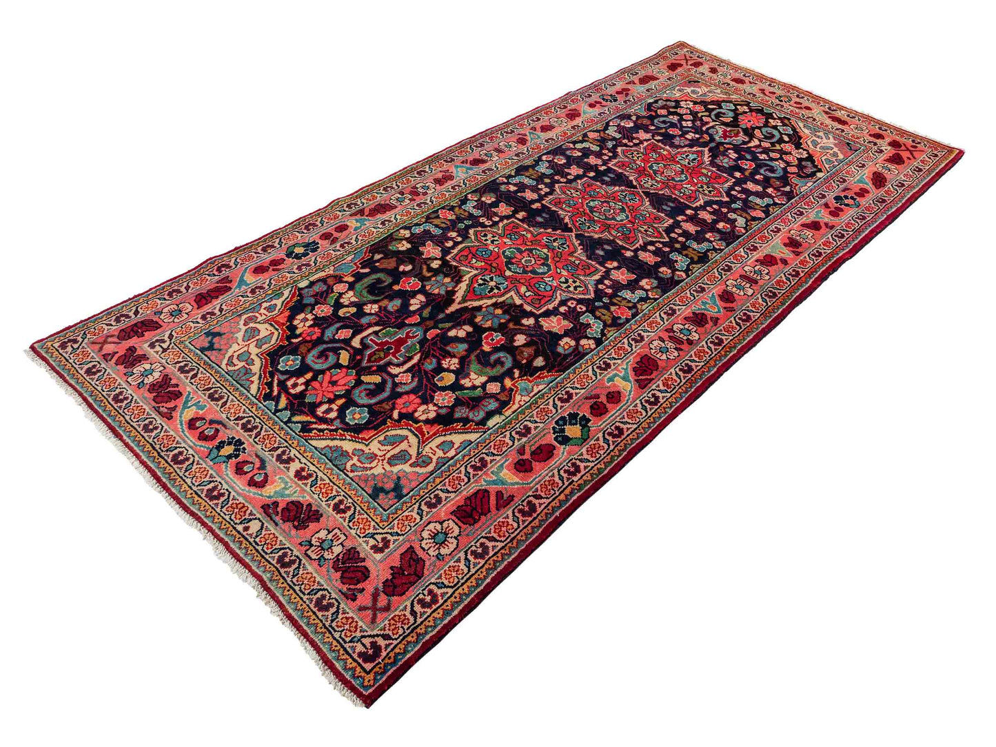 Handgeknüpfter Sarough Mahal Perserteppich aus Wolle von Khademi. Farbe: Blau, Rot. Größe: 317 x 137 cm. Vertrieb durch JUPITER Intl.