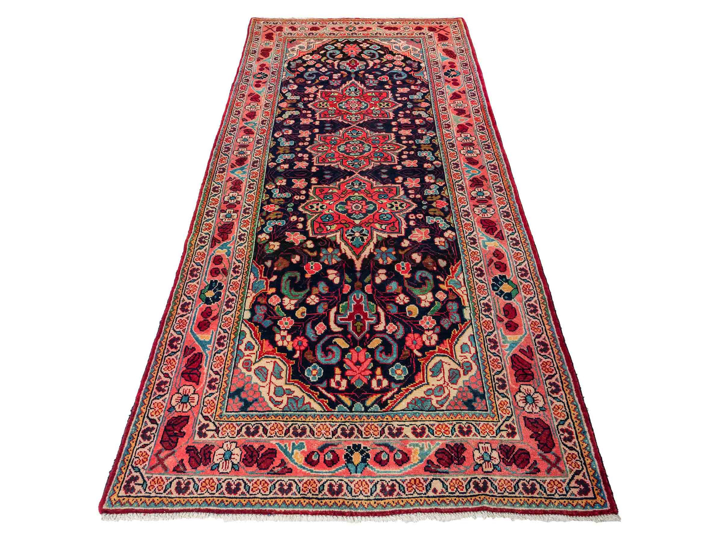 Handgeknüpfter Sarough Mahal Perserteppich aus Wolle von Khademi. Farbe: Blau, Rot. Größe: 317 x 137 cm. Vertrieb durch JUPITER Intl.