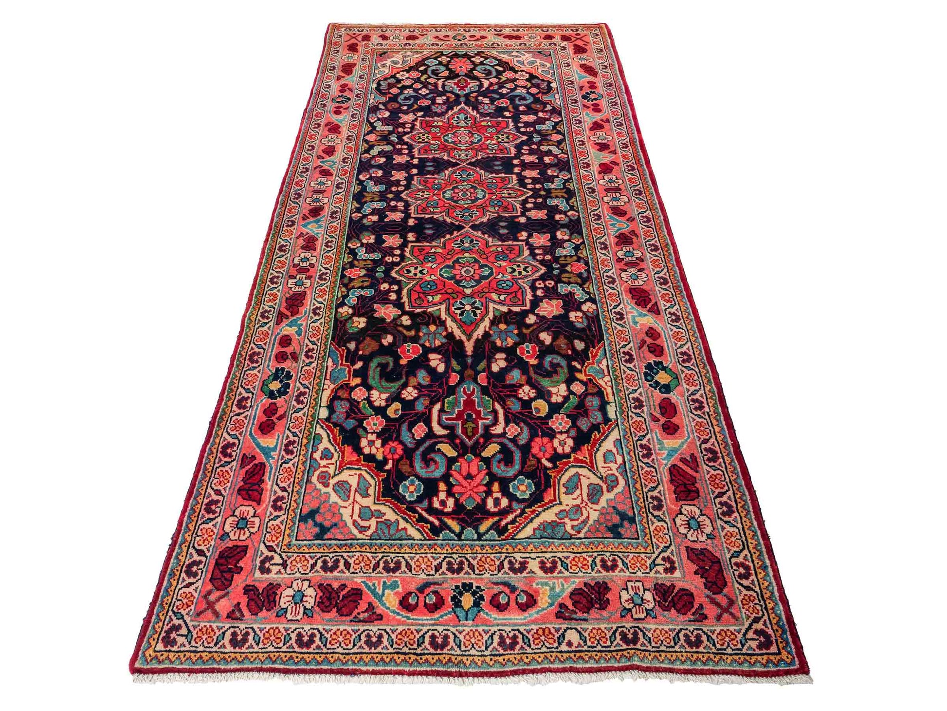 Handgeknüpfter Sarough Mahal Perserteppich aus Wolle von Khademi. Farbe: Blau, Rot. Größe: 317 x 137 cm. Vertrieb durch JUPITER Intl.