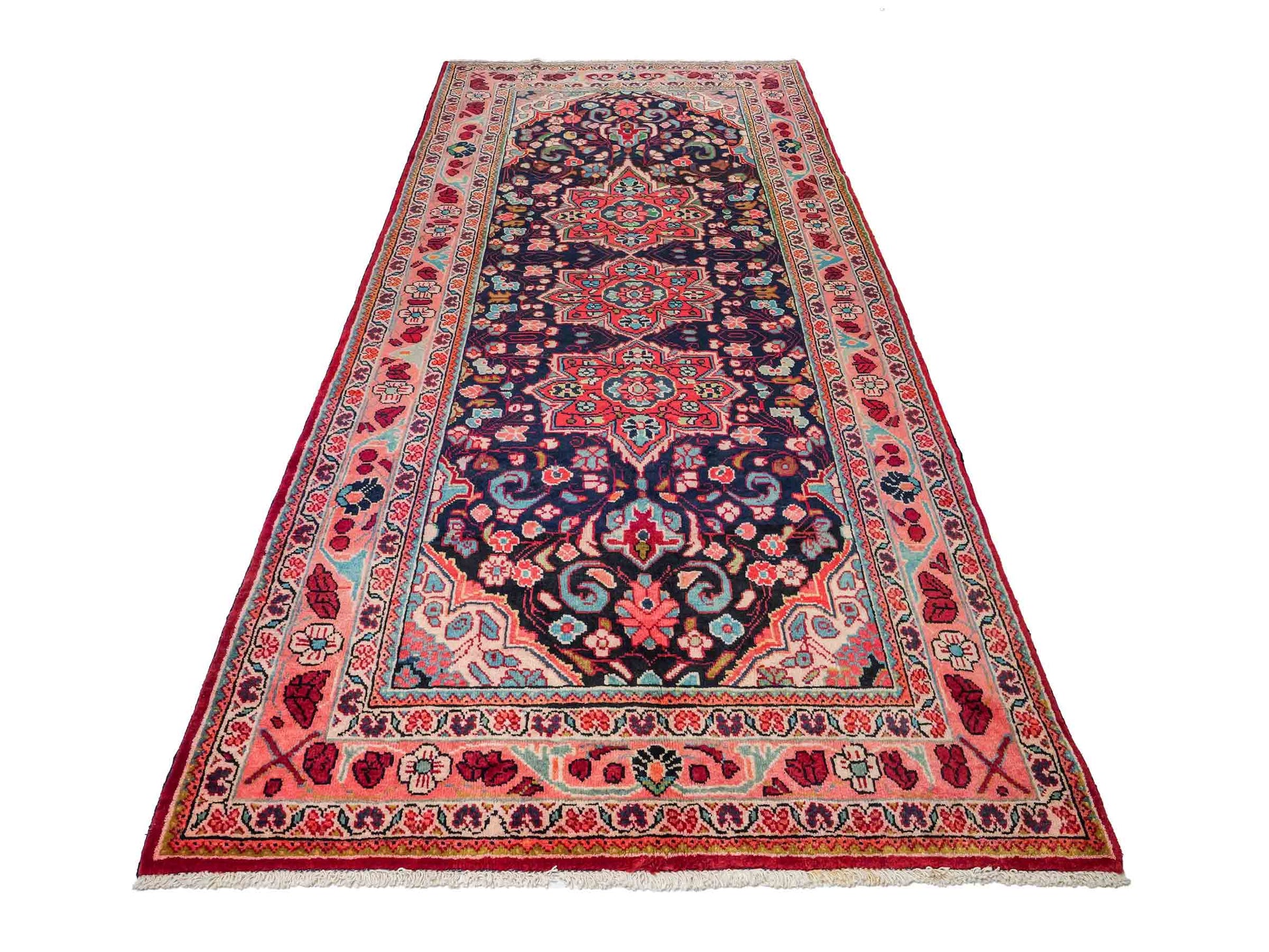 Handgeknüpfter Sarough Mahal Perserteppich aus Wolle von Khademi. Farbe: Blau, Rot. Größe: 317 x 137 cm. Vertrieb durch JUPITER Intl.