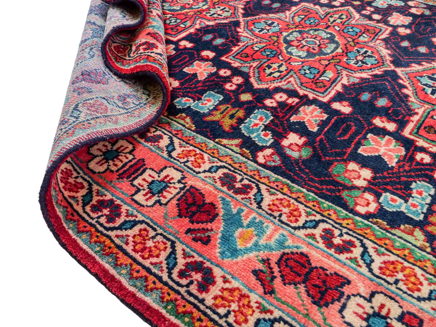 Handgeknüpfter Sarough Mahal Perserteppich aus Wolle von Khademi. Farbe: Blau, Rot. Größe: 317 x 137 cm. Vertrieb durch JUPITER Intl.