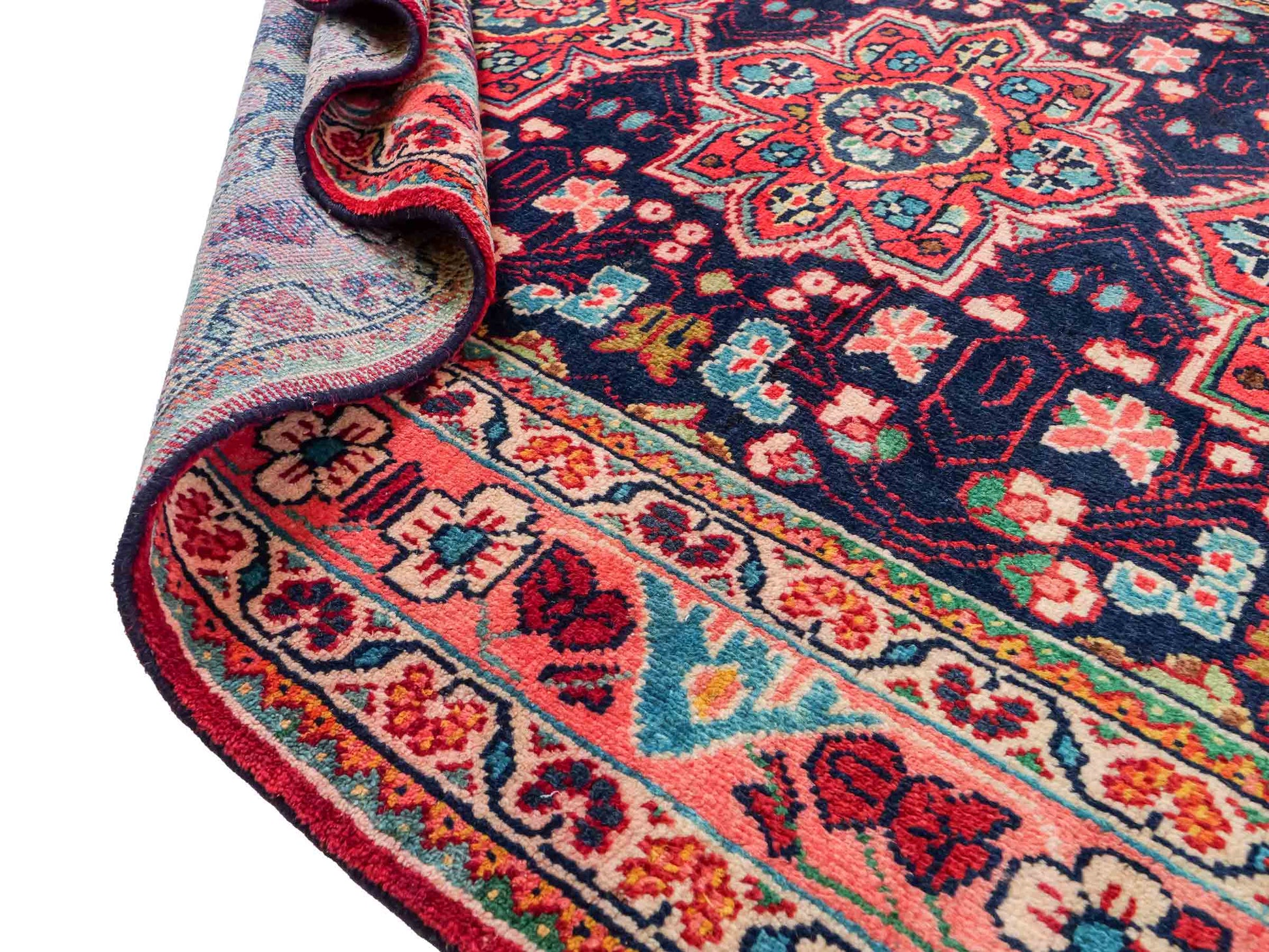 Handgeknüpfter Sarough Mahal Perserteppich aus Wolle von Khademi. Farbe: Blau, Rot. Größe: 317 x 137 cm. Vertrieb durch JUPITER Intl.