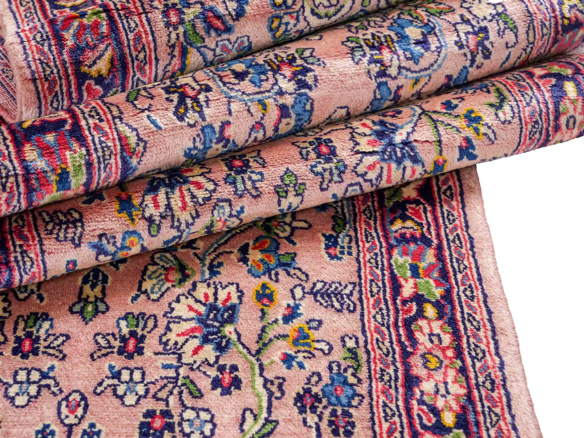 Feiner, handgeknüpfter Sarough Perserteppich Läufer aus Wolle von Khademi. Größe: 423 x 75 cm. Farbe: Rosarot, blau. Verkauf durch JUPITER Intl.