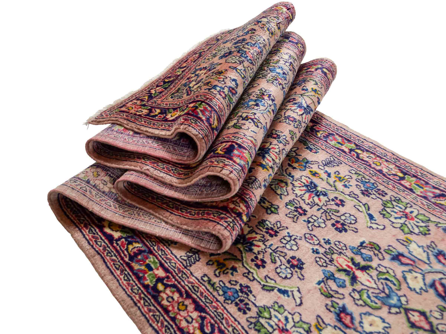 Feiner, handgeknüpfter Sarough Perserteppich Läufer aus Wolle von Khademi. Größe: 423 x 75 cm. Farbe: Rosarot, blau. Verkauf durch JUPITER Intl.
