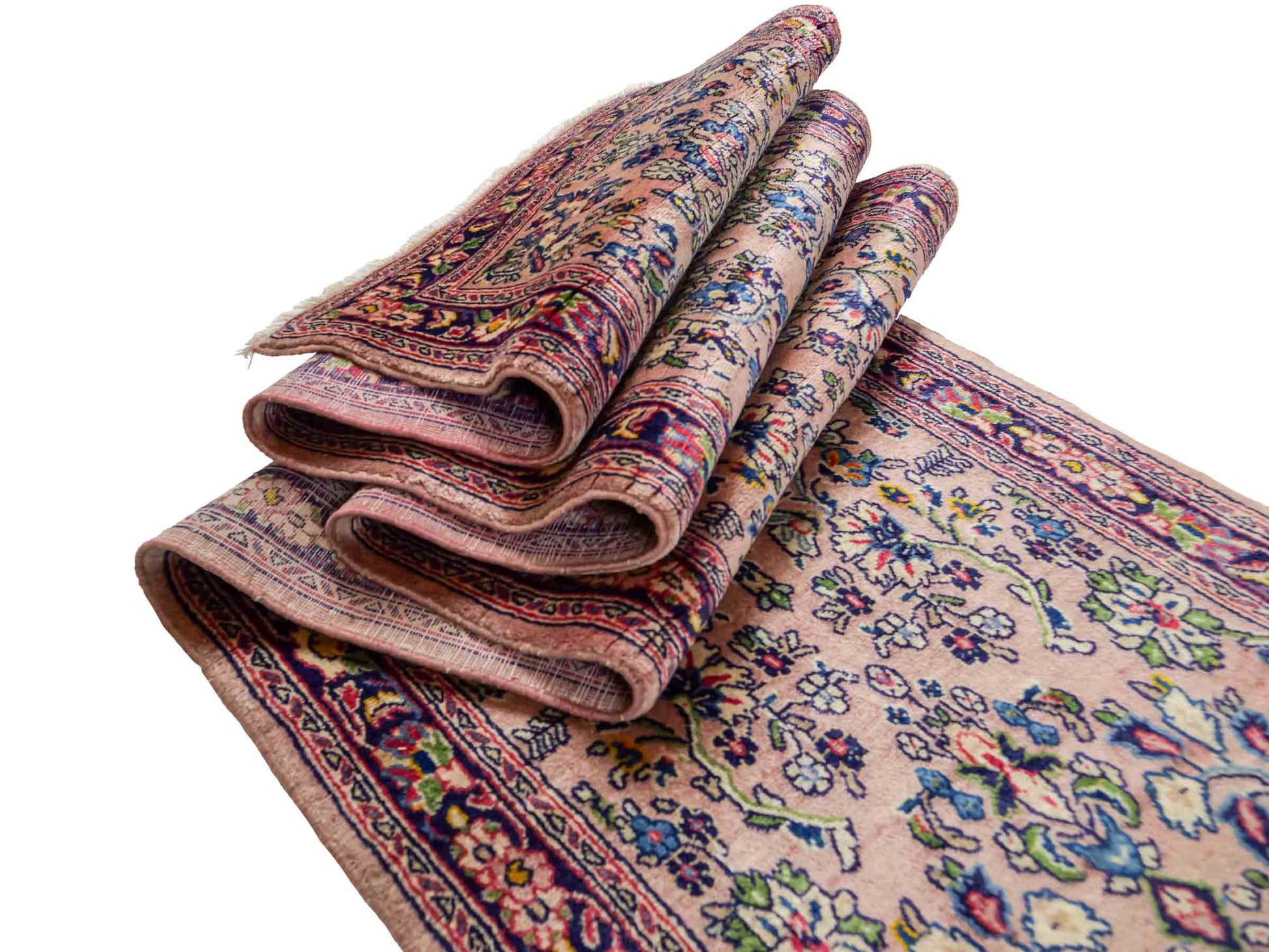 Feiner, handgeknüpfter Sarough Perserteppich Läufer aus Wolle von Khademi. Größe: 423 x 75 cm. Farbe: Rosarot, blau. Verkauf durch JUPITER Intl.