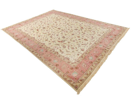 Sehr feiner, handgeknüpfter Täbriz Perserteppich aus Wolle mit Seide von Khademi, creme, rosa. 400x289 cm. Verkauf durch Jupiter Intl.
