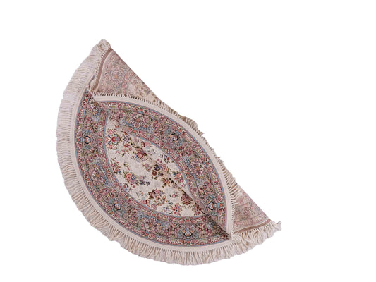 Persischer Maschinenteppich von Khademi aus Acryl, rund, creme, Allover-Täbriz-Design, Größe: 150 x 150 cm. Made in Iran. Teppichnummer: KB4-1838. Verkauf durch Jupiter Intl.