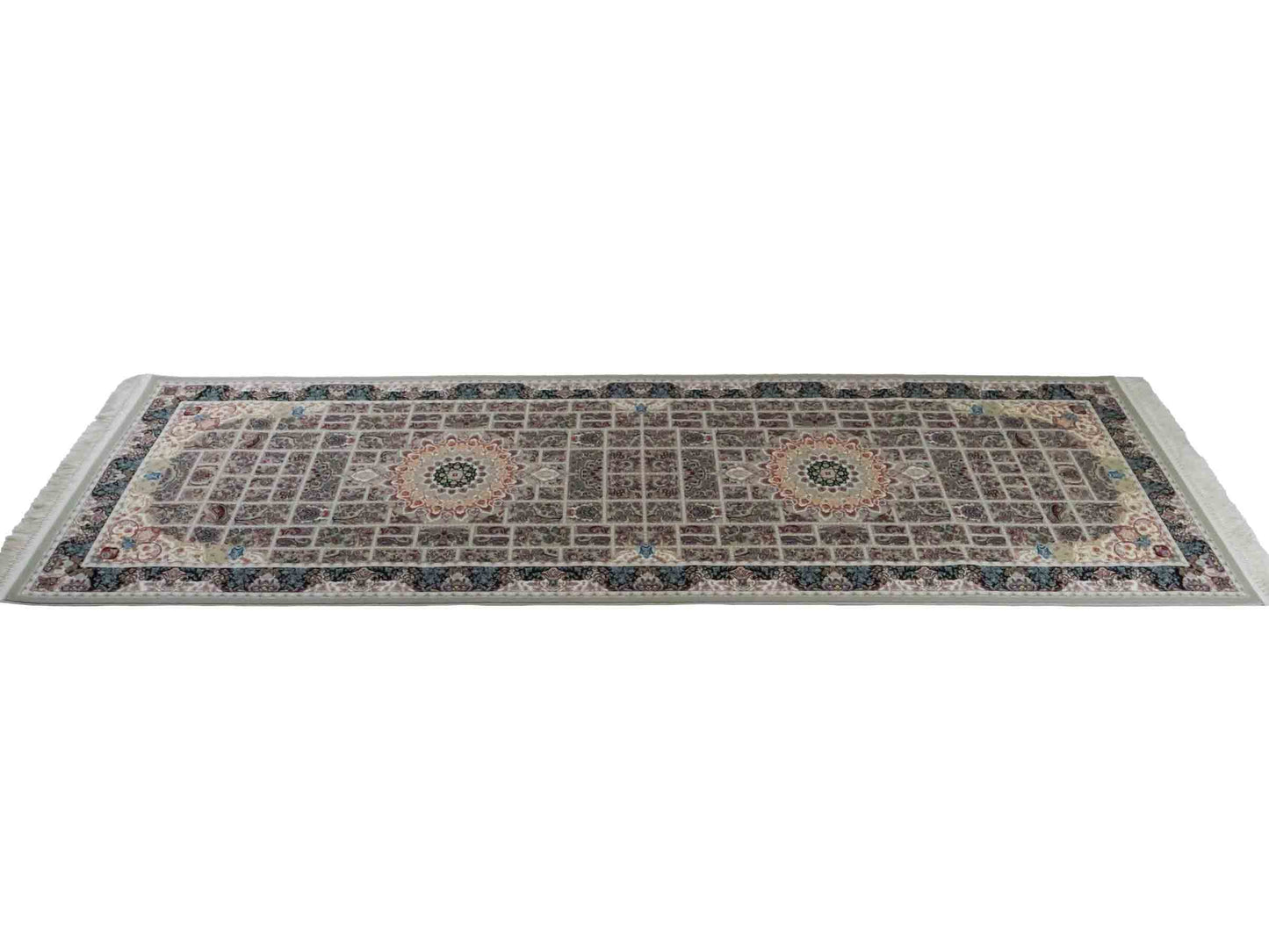 Persischer Läufer-Maschinenteppich von Khademi aus Acryl, grau, Ghom-Medaillon-Design, Größe: 300 x 100 cm. Made in Iran. Teppichnummer: KB4-1835. Verkauf durch Jupiter Intl.