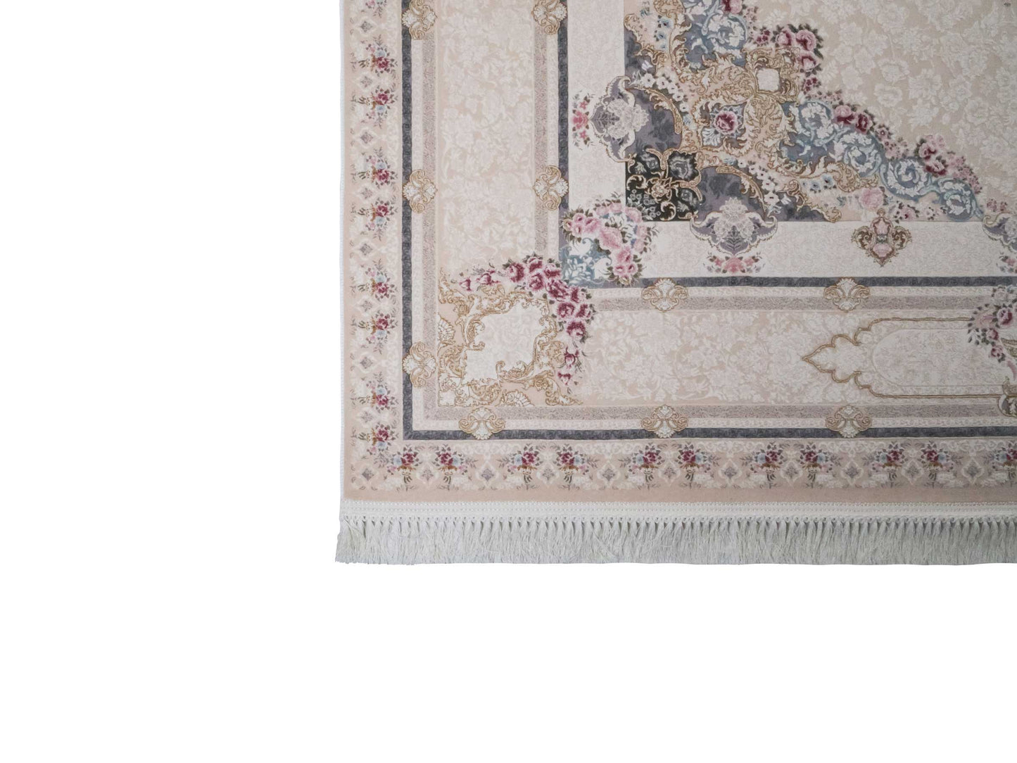 Persischer Maschinenteppich von Khademi aus Acryl, cremeweiß, Ghom-Medaillon-Design, Größe: 300 x 200 cm. Made in Iran. Teppichnummer: KB4-1831. Verkauf durch Jupiter Intl.