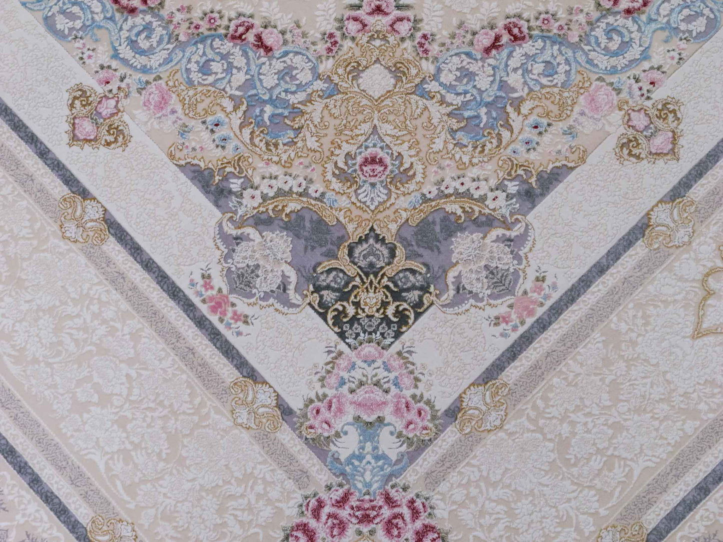 Persischer Maschinenteppich von Khademi aus Acryl, cremeweiß, Ghom-Medaillon-Design, Größe: 300 x 200 cm. Made in Iran. Teppichnummer: KB4-1831. Verkauf durch Jupiter Intl.