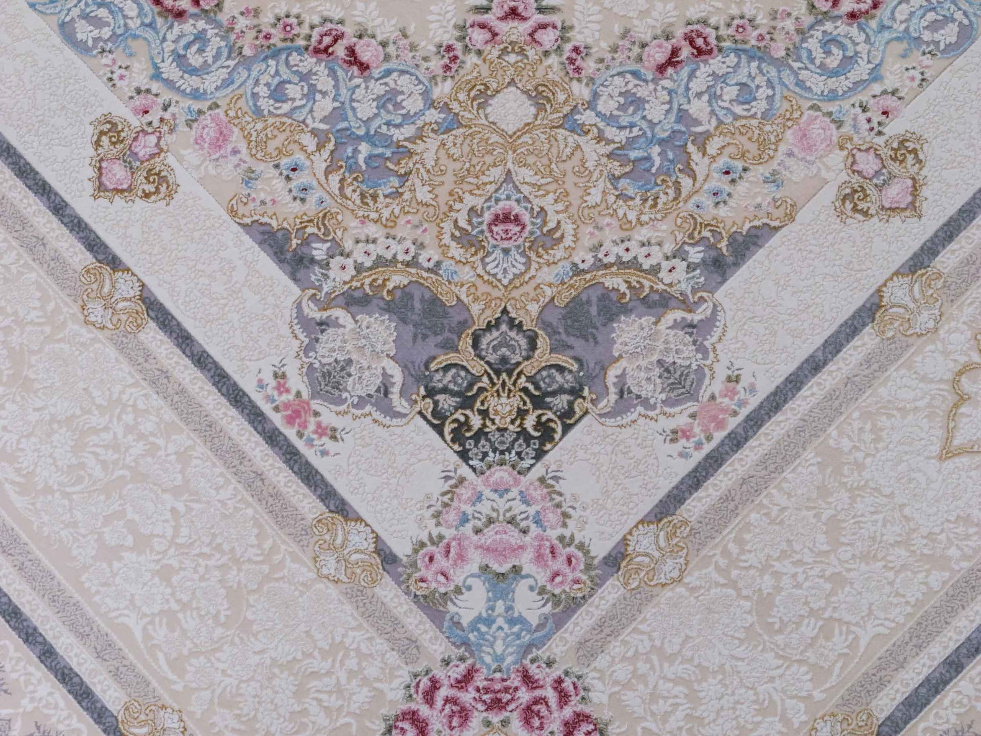 Persischer Maschinenteppich von Khademi aus Acryl, cremeweiß, Ghom-Medaillon-Design, Größe: 300 x 200 cm. Made in Iran. Teppichnummer: KB4-1831. Verkauf durch Jupiter Intl.