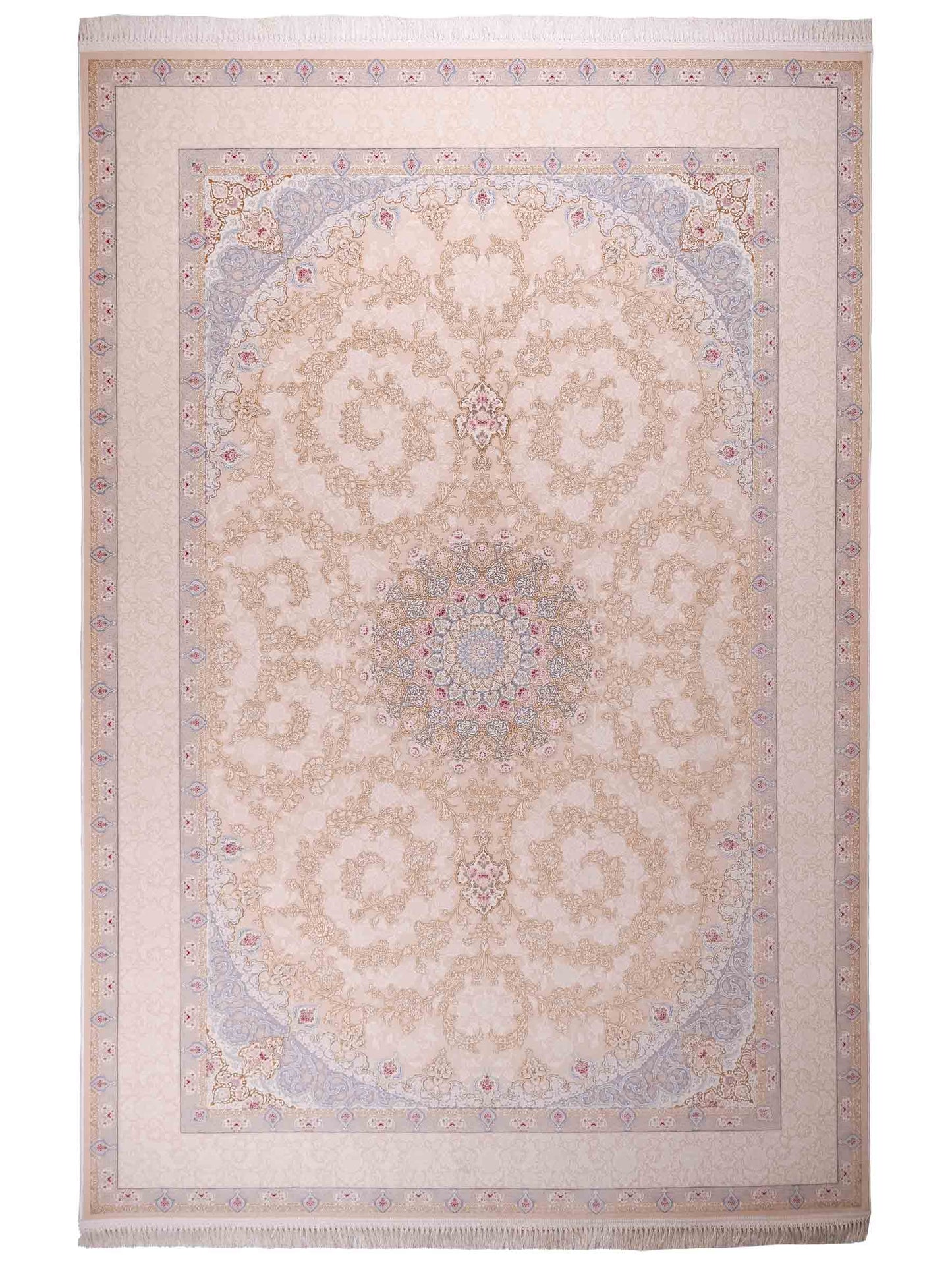 Persischer Maschinenteppich von Khademi aus Acryl, creme, Täbriz-Medaillon-Design, Größe: 300 x 200 cm. Made in Iran. Teppichnummer: KB4-1833. Verkauf durch Jupiter Intl.