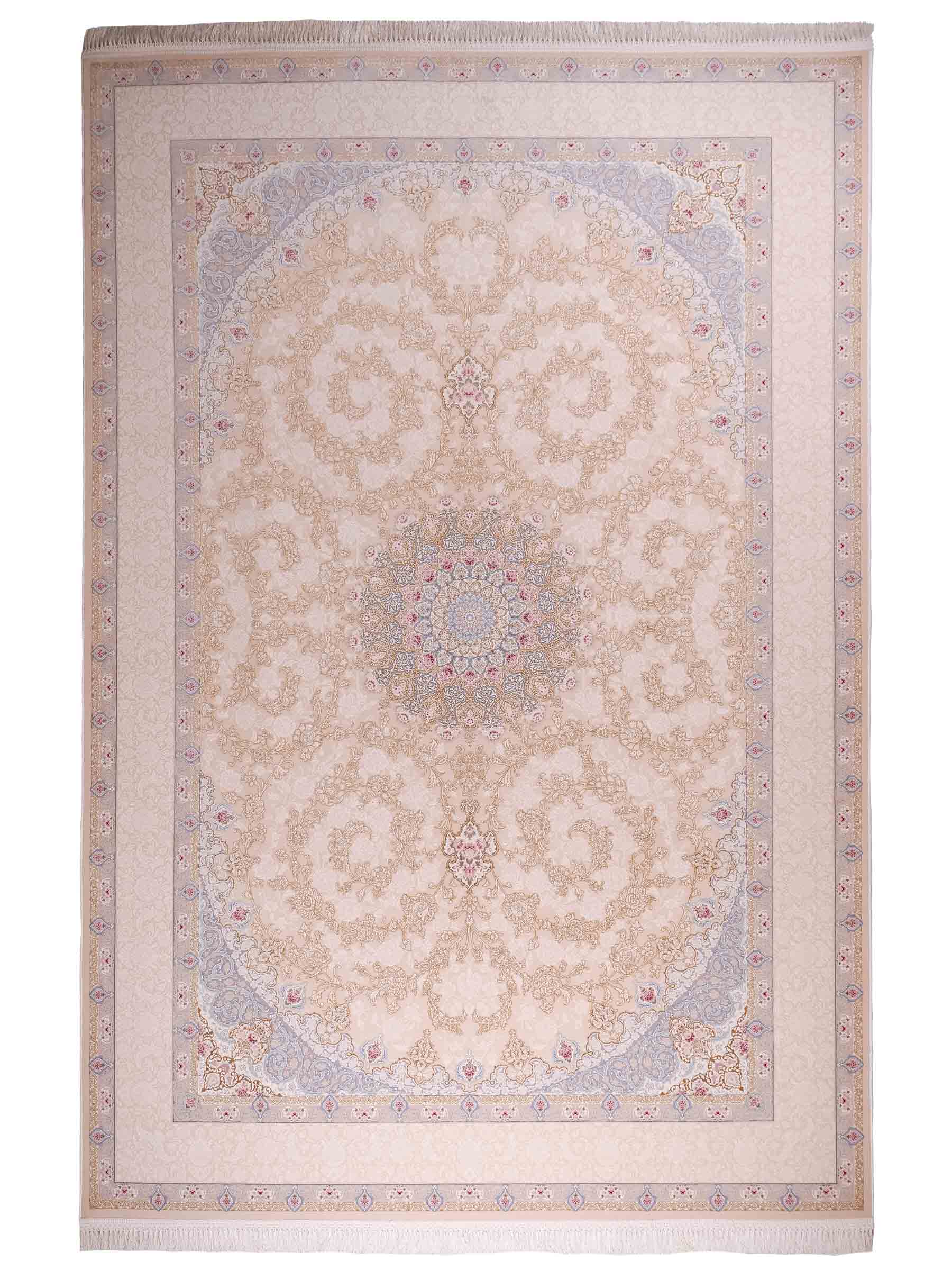 Persischer Maschinenteppich von Khademi aus Acryl, creme, Täbriz-Medaillon-Design, Größe: 300 x 200 cm. Made in Iran. Teppichnummer: KB4-1833. Verkauf durch Jupiter Intl.