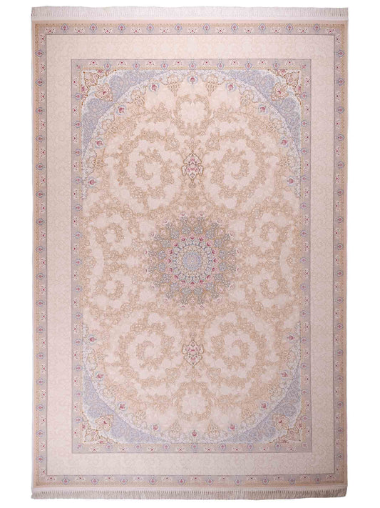 Persischer Maschinenteppich von Khademi aus Acryl, creme, Täbriz-Medaillon-Design, Größe: 300 x 200 cm. Made in Iran. Teppichnummer: KB4-1833. Verkauf durch Jupiter Intl.