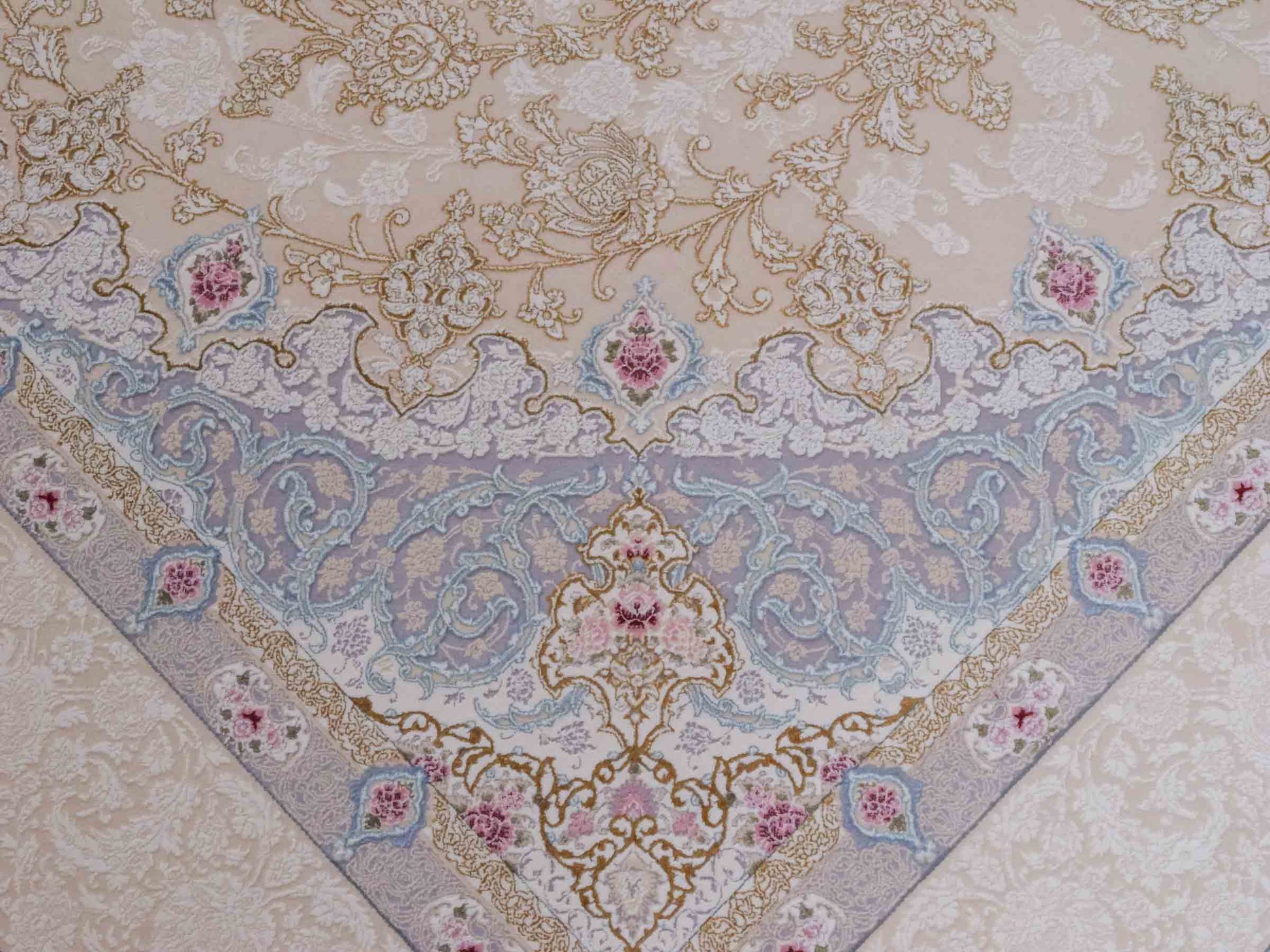 Persischer Maschinenteppich von Khademi aus Acryl, creme, Täbriz-Medaillon-Design, Größe: 300 x 200 cm. Made in Iran. Teppichnummer: KB4-1833. Verkauf durch Jupiter Intl.