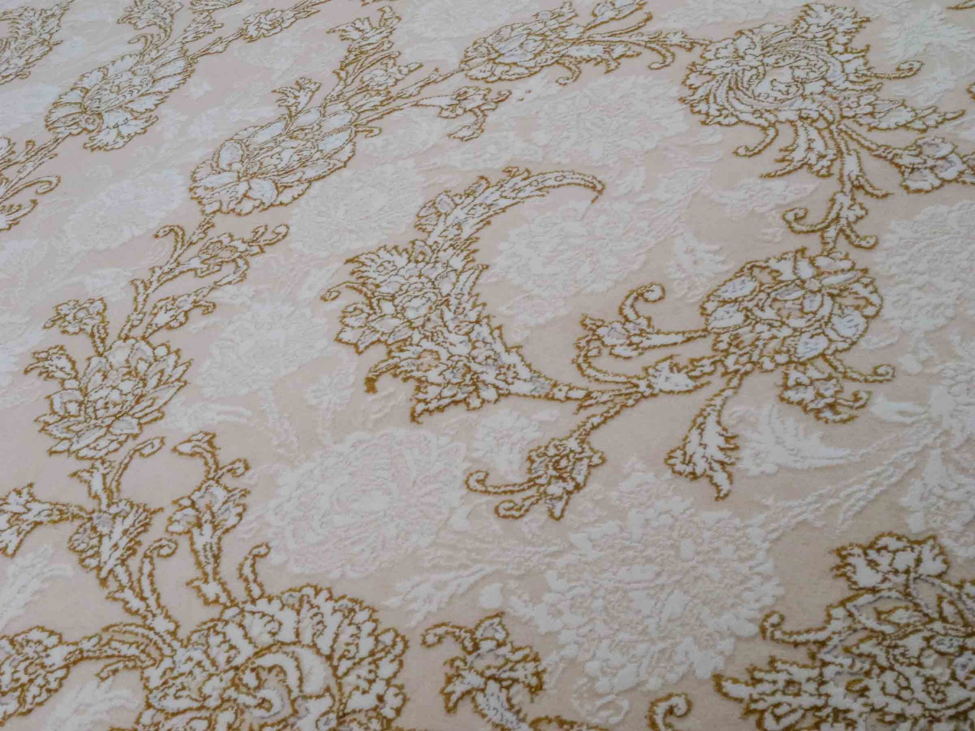 Persischer Maschinenteppich von Khademi aus Acryl, creme, Täbriz-Medaillon-Design, Größe: 300 x 200 cm. Made in Iran. Teppichnummer: KB4-1833. Verkauf durch Jupiter Intl.