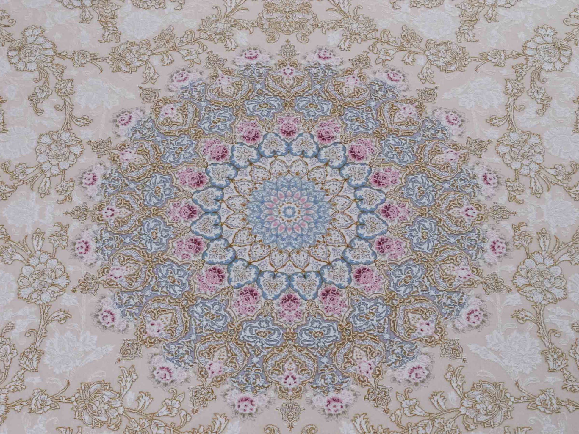 Persischer Maschinenteppich von Khademi aus Acryl, creme, Täbriz-Medaillon-Design, Größe: 300 x 200 cm. Made in Iran. Teppichnummer: KB4-1833. Verkauf durch Jupiter Intl.