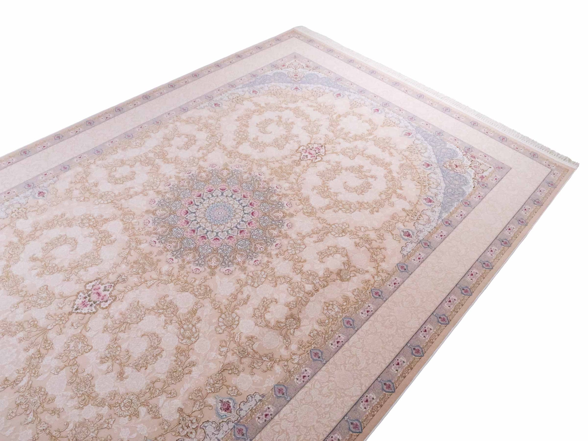 Persischer Maschinenteppich von Khademi aus Acryl, creme, Täbriz-Medaillon-Design, Größe: 300 x 200 cm. Made in Iran. Teppichnummer: KB4-1833. Verkauf durch Jupiter Intl.