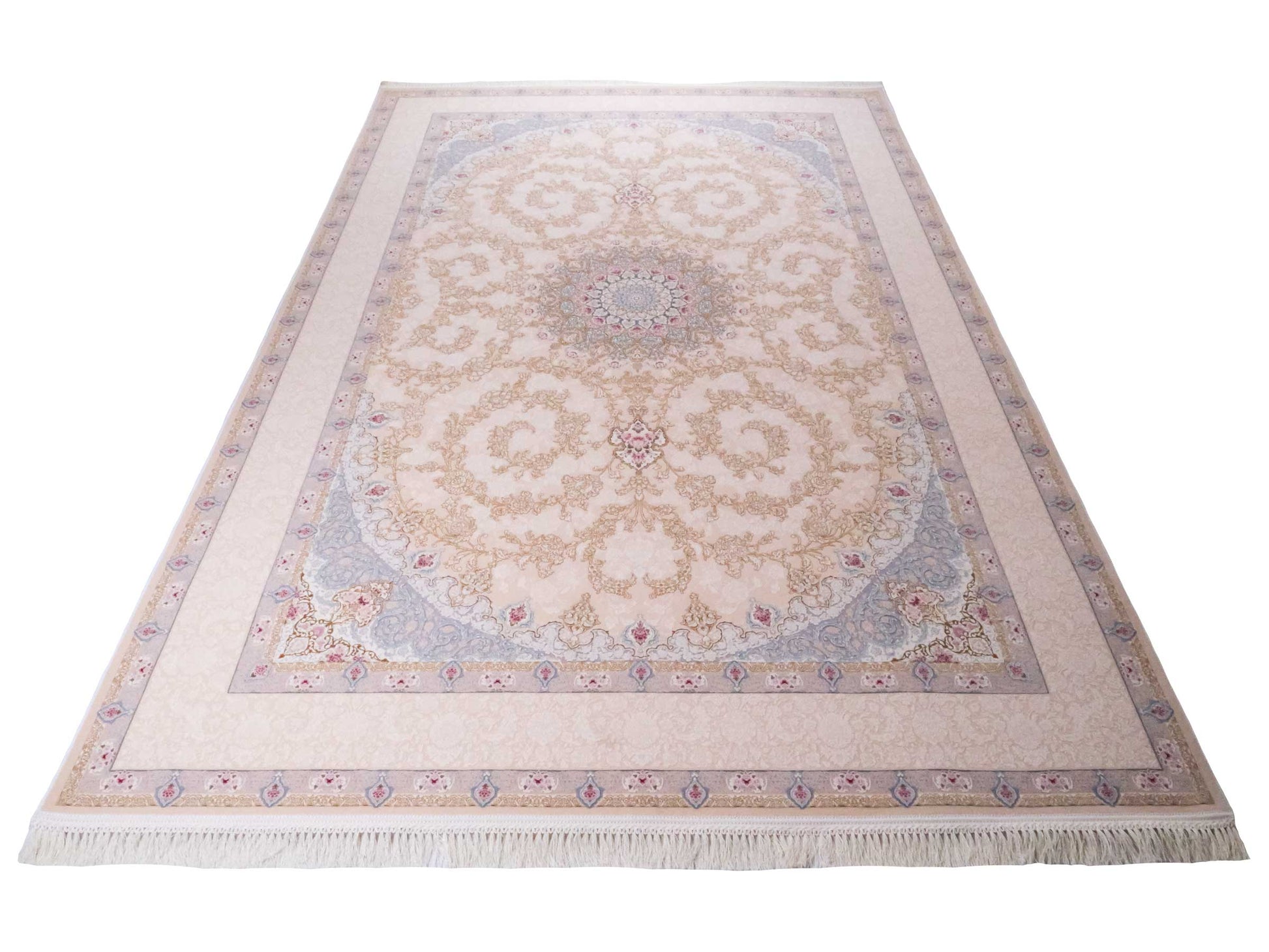 Persischer Maschinenteppich von Khademi aus Acryl, creme, Täbriz-Medaillon-Design, Größe: 300 x 200 cm. Made in Iran. Teppichnummer: KB4-1833. Verkauf durch Jupiter Intl.