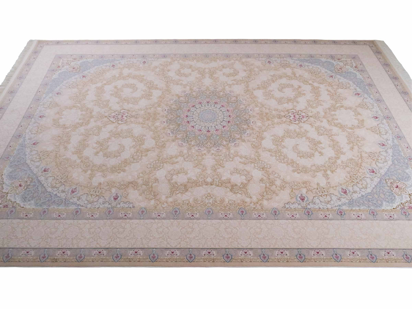 Persischer Maschinenteppich von Khademi aus Acryl, creme, Täbriz-Medaillon-Design, Größe: 300 x 200 cm. Made in Iran. Teppichnummer: KB4-1833. Verkauf durch Jupiter Intl.