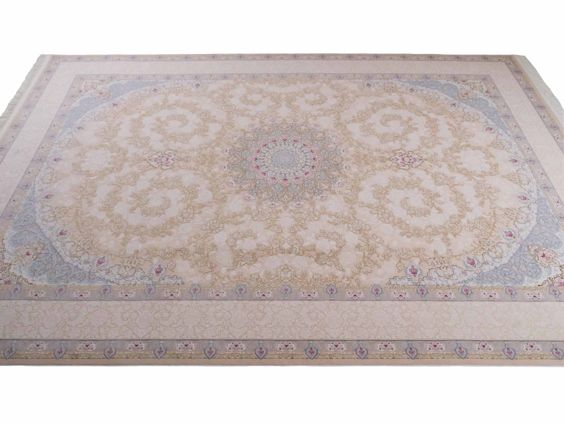 Persischer Maschinenteppich von Khademi aus Acryl, creme, Täbriz-Medaillon-Design, Größe: 300 x 200 cm. Made in Iran. Teppichnummer: KB4-1833. Verkauf durch Jupiter Intl.
