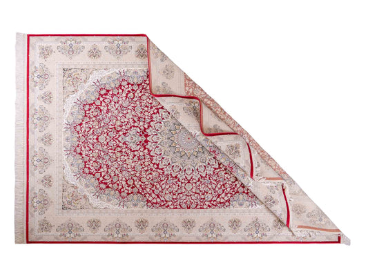 Persischer Maschinenteppich von Khademi aus Acryl, rot, Täbriz-Medaillon-Design, Größe: 300 x 200 cm. Made in Iran. Teppichnummer: KB4-1832. Verkauf durch Jupiter Intl.