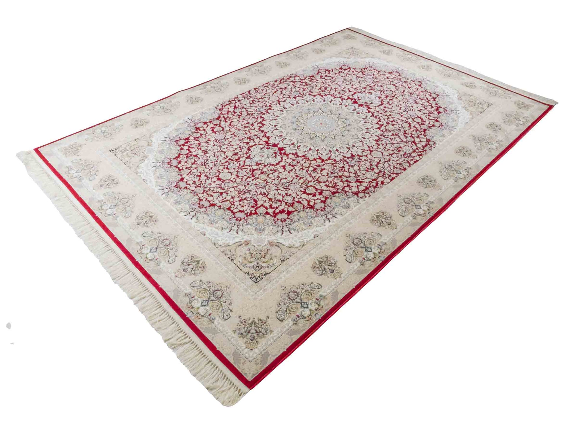 Persischer Maschinenteppich von Khademi aus Acryl, rot, Täbriz-Medaillon-Design, Größe: 300 x 200 cm. Made in Iran. Teppichnummer: KB4-1832. Verkauf durch Jupiter Intl.