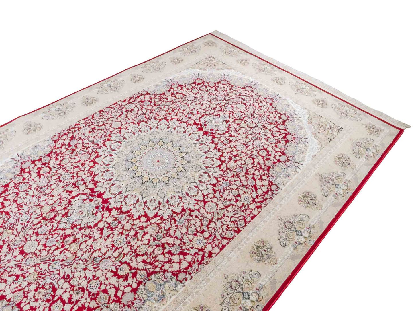 Persischer Maschinenteppich von Khademi aus Acryl, rot, Täbriz-Medaillon-Design, Größe: 300 x 200 cm. Made in Iran. Teppichnummer: KB4-1832. Verkauf durch Jupiter Intl.