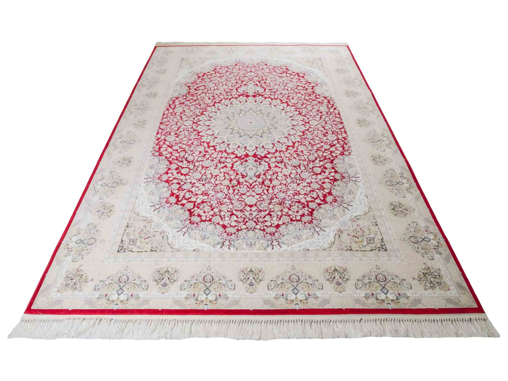 Persischer Maschinenteppich von Khademi aus Acryl, rot, Täbriz-Medaillon-Design, Größe: 300 x 200 cm. Made in Iran. Teppichnummer: KB4-1832. Verkauf durch Jupiter Intl.