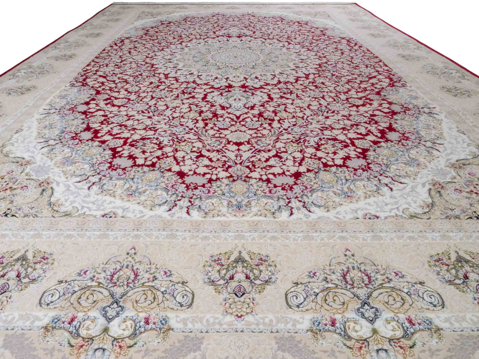 Persischer Maschinenteppich von Khademi aus Acryl, rot, Täbriz-Medaillon-Design, Größe: 300 x 200 cm. Made in Iran. Teppichnummer: KB4-1832. Verkauf durch Jupiter Intl.