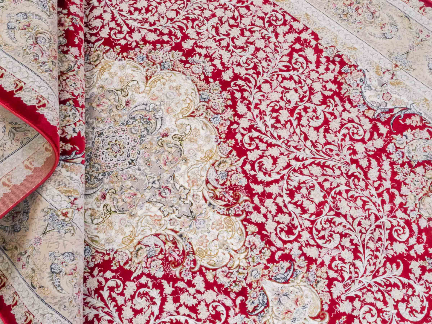 Persischer Maschinenteppich von Khademi aus Acryl, rot, Täbriz-Medaillon-Design, Größe: 300 x 200 cm. Made in Iran. Teppichnummer: KB4-1834. Verkauf durch Jupiter Intl.
