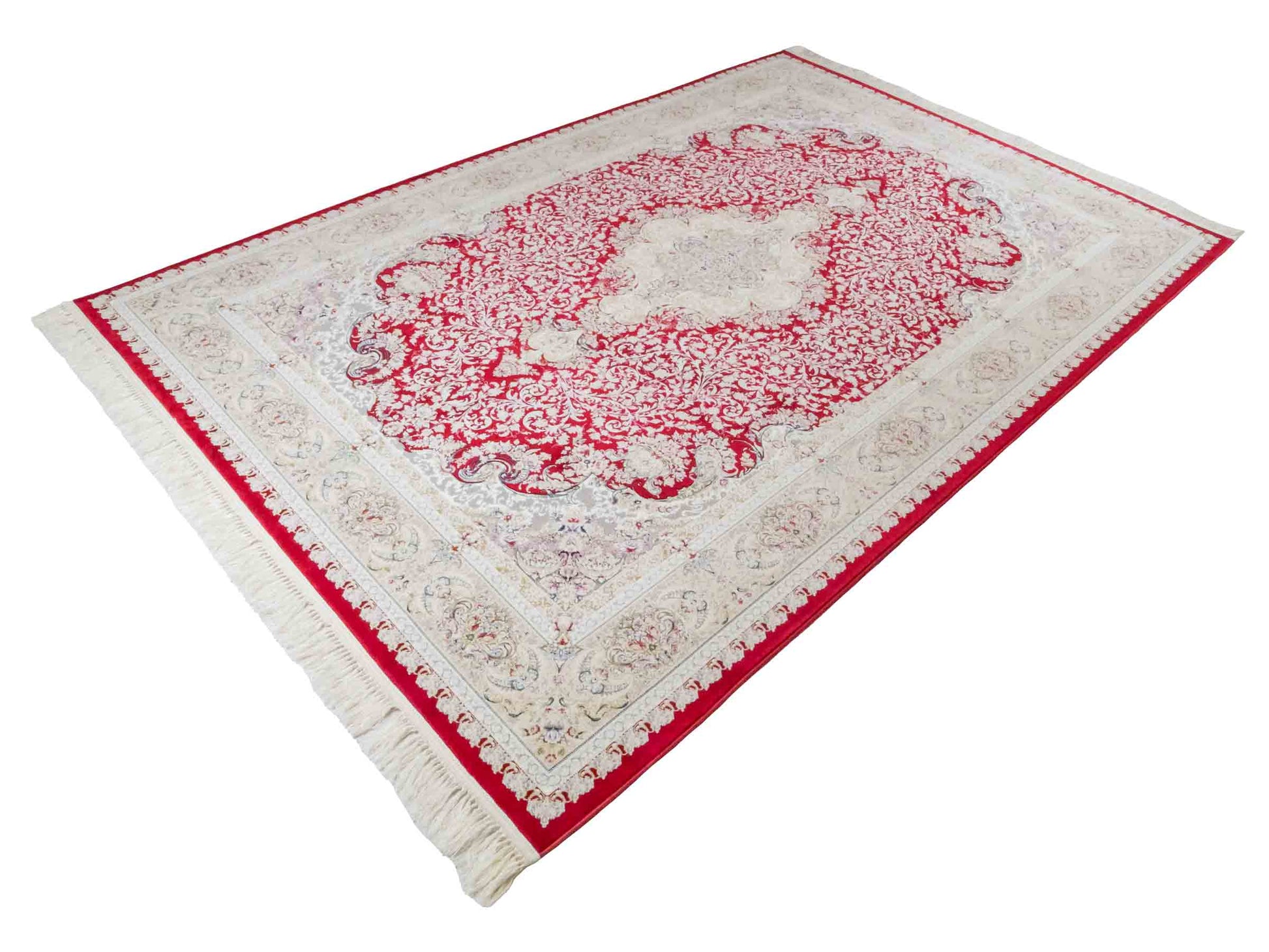 Persischer Maschinenteppich von Khademi aus Acryl, rot, Täbriz-Medaillon-Design, Größe: 300 x 200 cm. Made in Iran. Teppichnummer: KB4-1834. Verkauf durch Jupiter Intl.