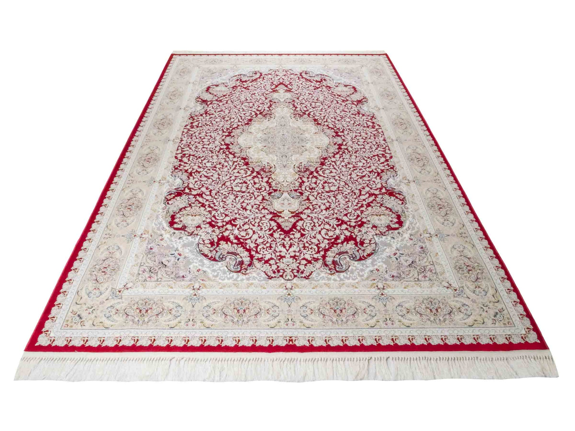 Persischer Maschinenteppich von Khademi aus Acryl, rot, Täbriz-Medaillon-Design, Größe: 300 x 200 cm. Made in Iran. Teppichnummer: KB4-1834. Verkauf durch Jupiter Intl.