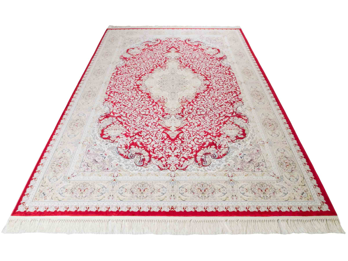Persischer Maschinenteppich von Khademi aus Acryl, rot, Täbriz-Medaillon-Design, Größe: 300 x 200 cm. Made in Iran. Teppichnummer: KB4-1834. Verkauf durch Jupiter Intl.