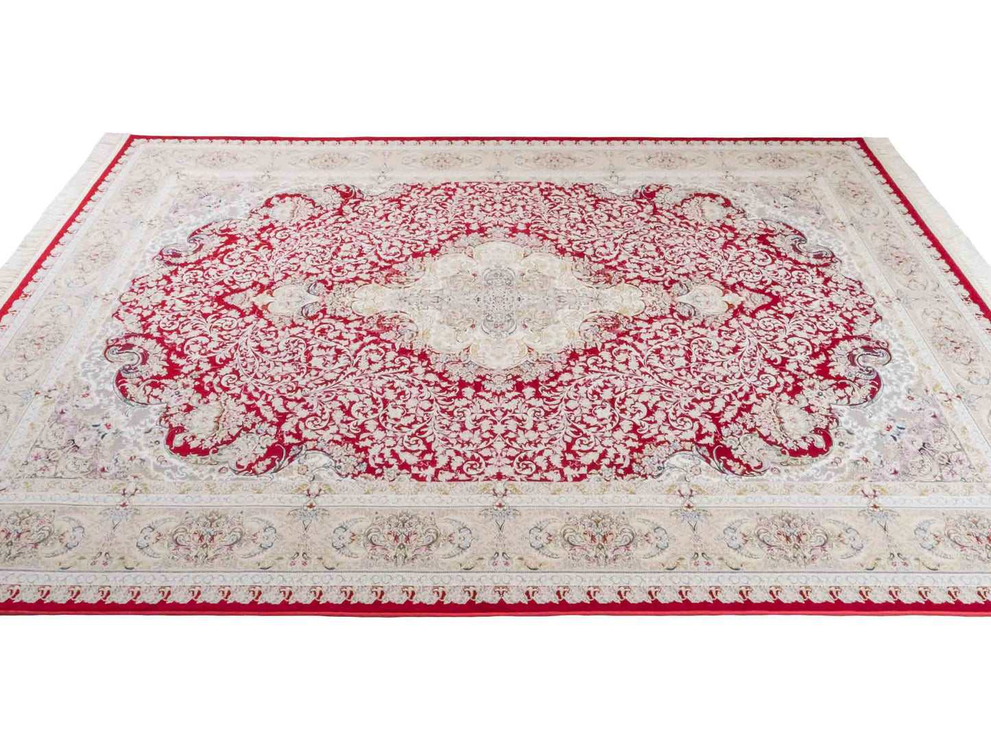 Persischer Maschinenteppich von Khademi aus Acryl, rot, Täbriz-Medaillon-Design, Größe: 300 x 200 cm. Made in Iran. Teppichnummer: KB4-1834. Verkauf durch Jupiter Intl.