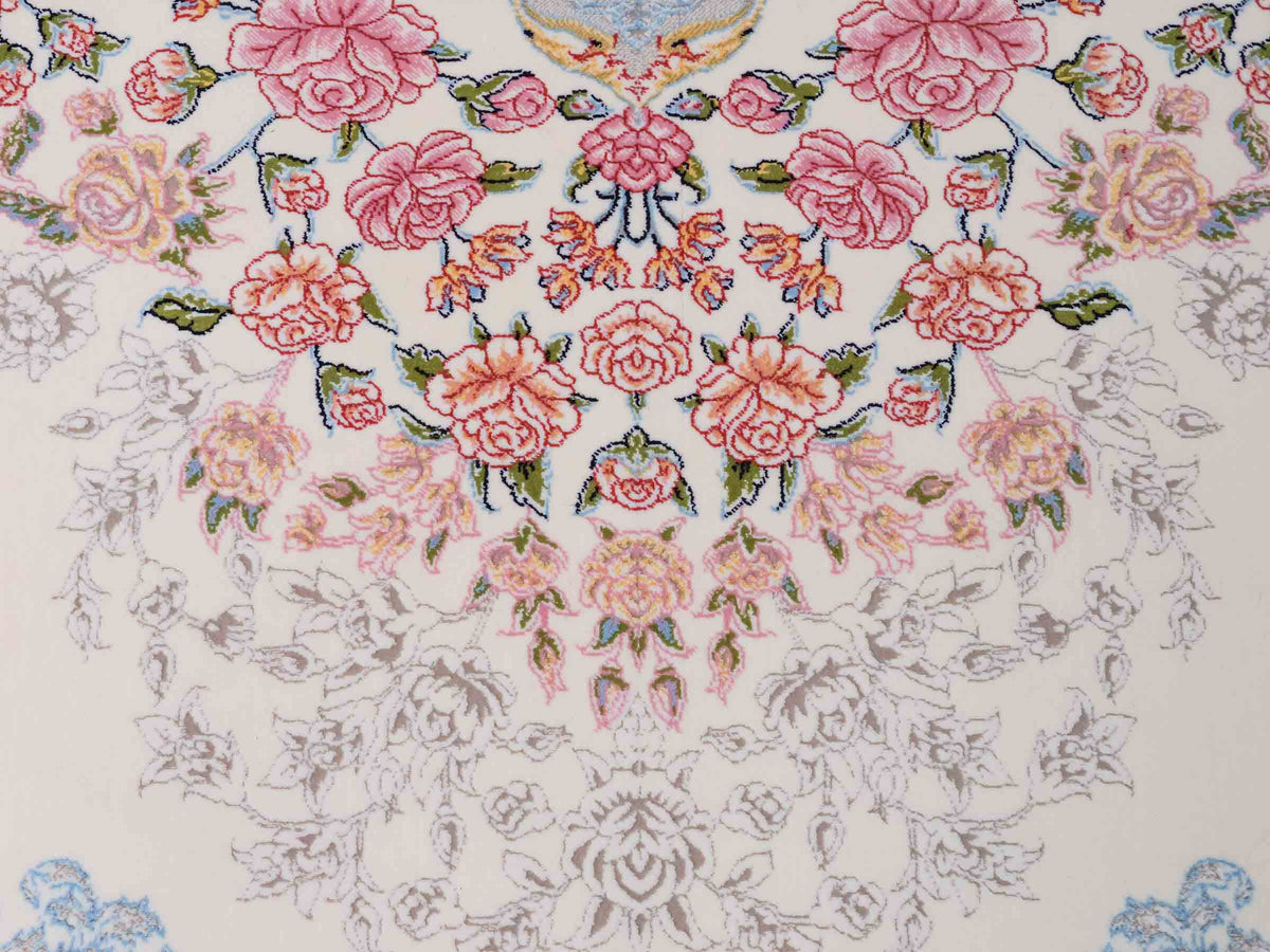 Persischer Maschinenteppich von Khademi aus Acryl, cremeweiß, mit Medaillon, Täbriz-Design, Größe: 350 x 250 cm. Made in Iran. Teppichnummer: KB4-1839. Verkauf durch Jupiter Intl.