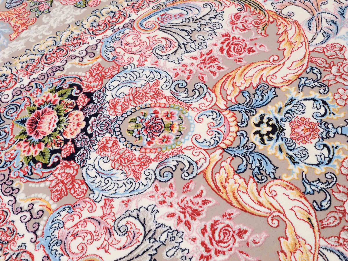 Persischer Maschinenteppich von Khademi aus Acryl, cremeweiß, mit Medaillon, Täbriz-Design, Größe: 350 x 250 cm. Made in Iran. Teppichnummer: KB4-1839. Verkauf durch Jupiter Intl.