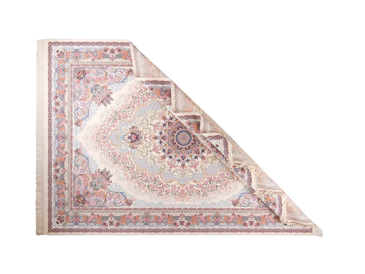 Persischer Maschinenteppich von Khademi aus Acryl, cremeweiß, mit Medaillon, Täbriz-Design, Größe: 350 x 250 cm. Made in Iran. Teppichnummer: KB4-1839. Verkauf durch Jupiter Intl.