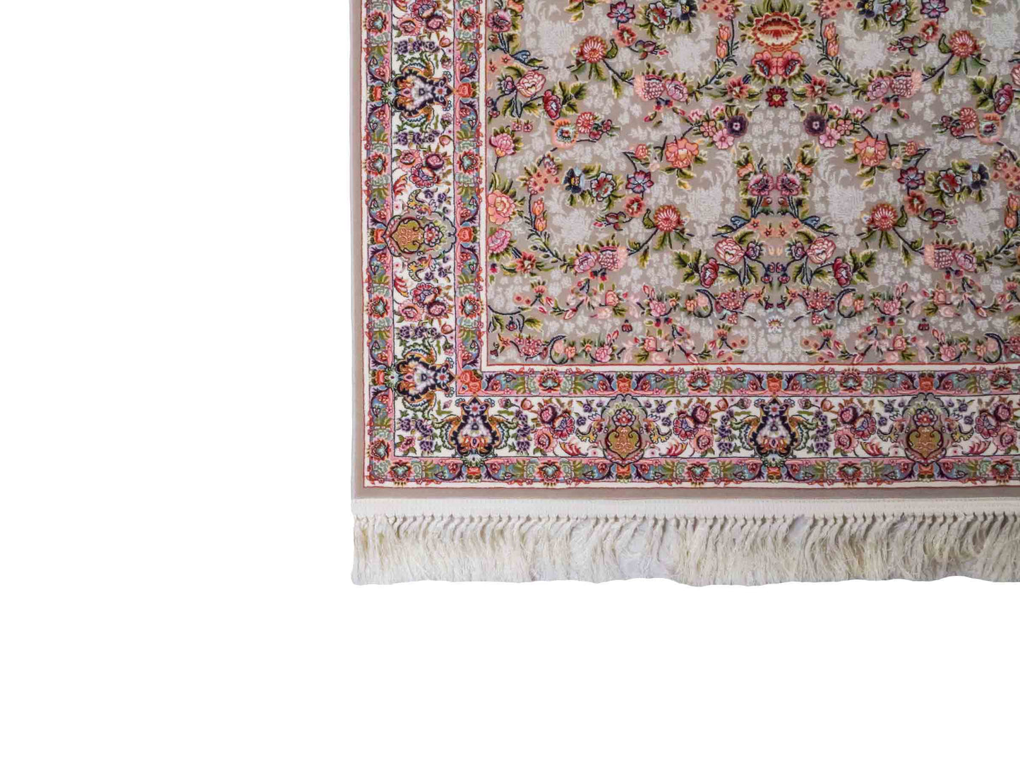 Persischer Läufer-Maschinenteppich von Khademi aus Acryl, grau, Allover-Ghom-Design, Größe: 400 x 100 cm. Made in Iran. Teppichnummer: KB4-1837. Verkauf durch Jupiter Intl.