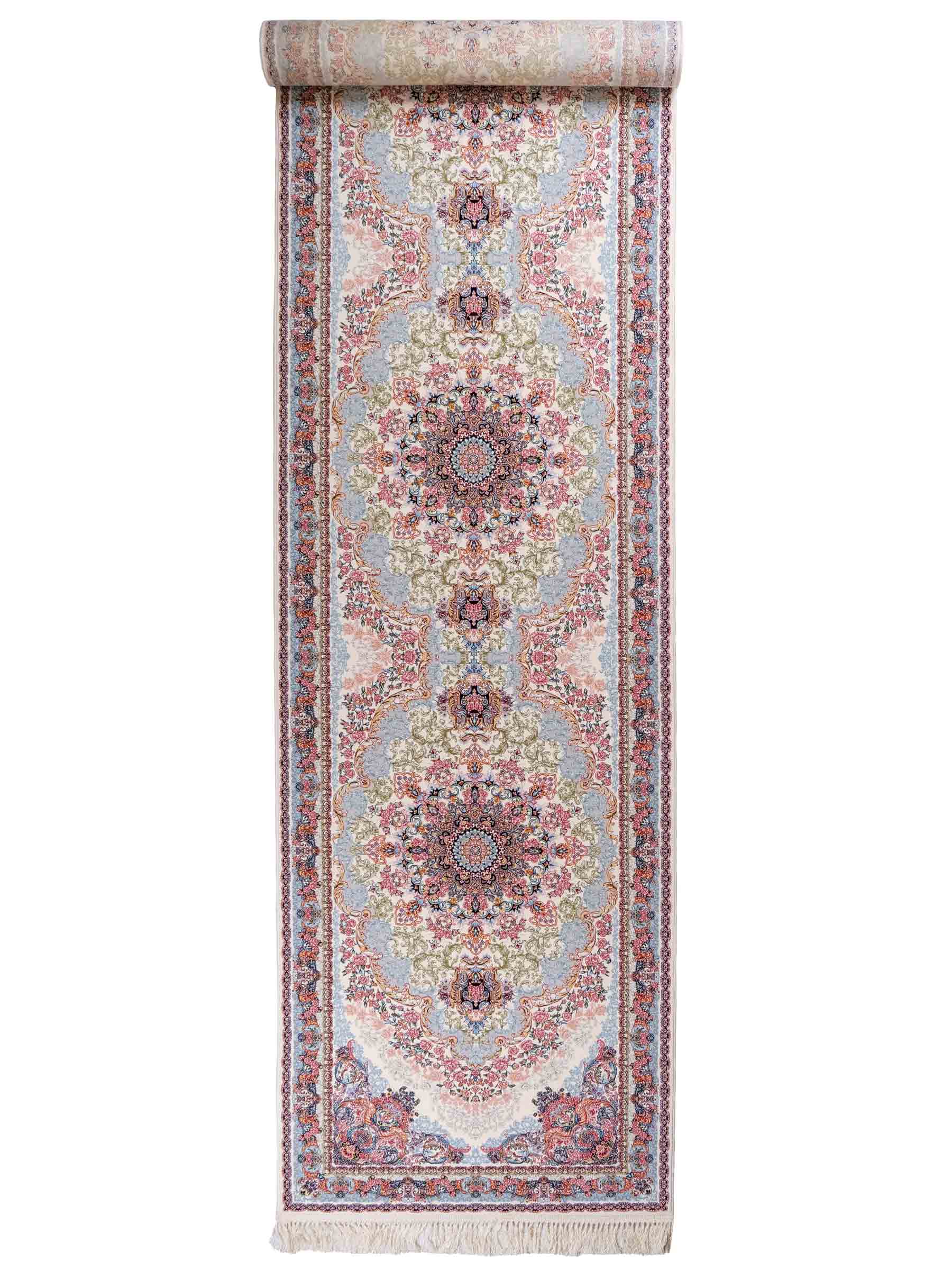 Persischer Läufer-Maschinenteppich von Khademi aus Acryl, creme, Täbriz-Medaillon-Design, Größe: 400 x 100 cm. Made in Iran. Teppichnummer: KB4-1836. Verkauf durch Jupiter Intl.