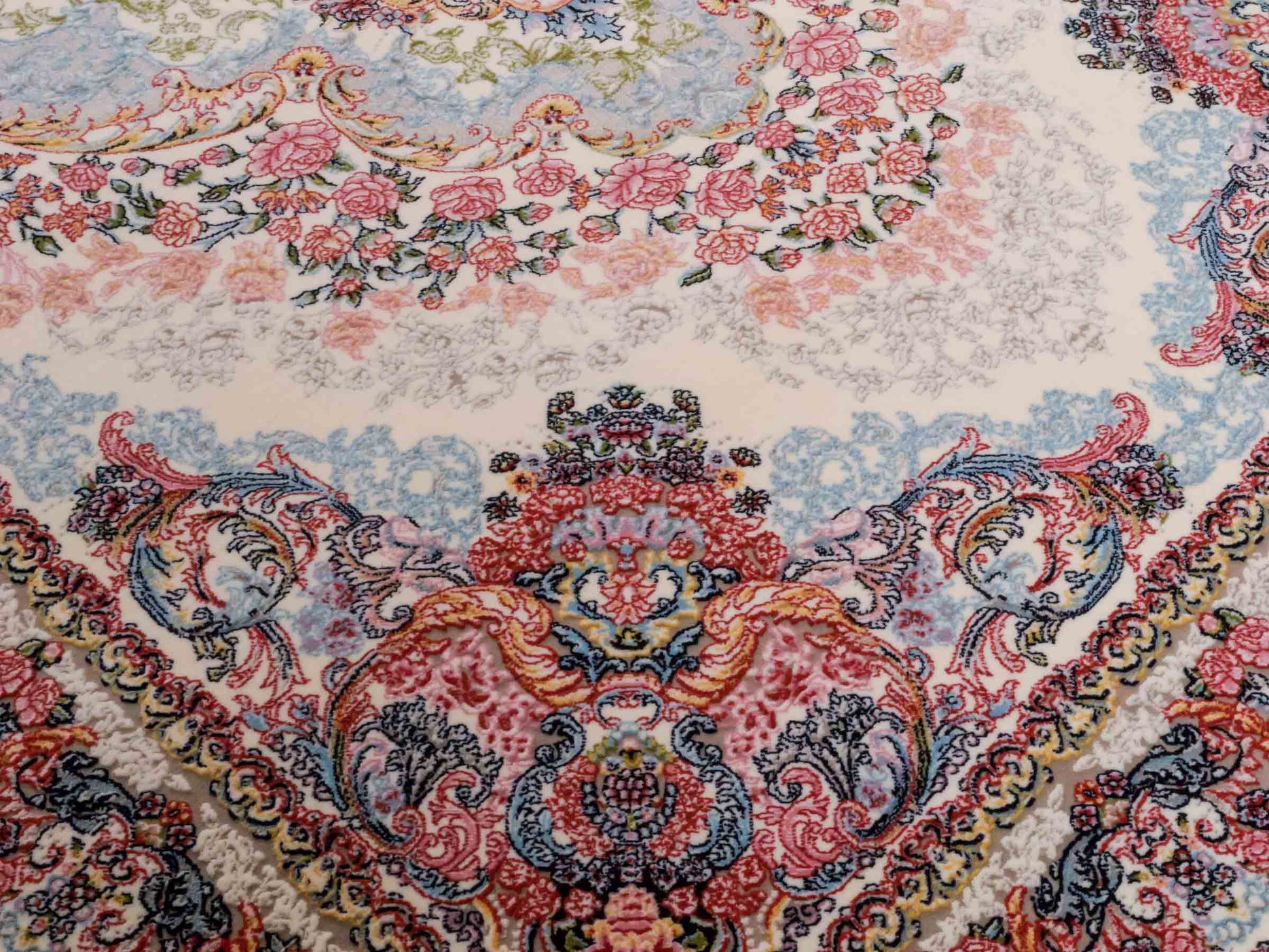 Persischer Läufer-Maschinenteppich von Khademi aus Acryl, creme, Täbriz-Medaillon-Design, Größe: 400 x 100 cm. Made in Iran. Teppichnummer: KB4-1836. Verkauf durch Jupiter Intl.