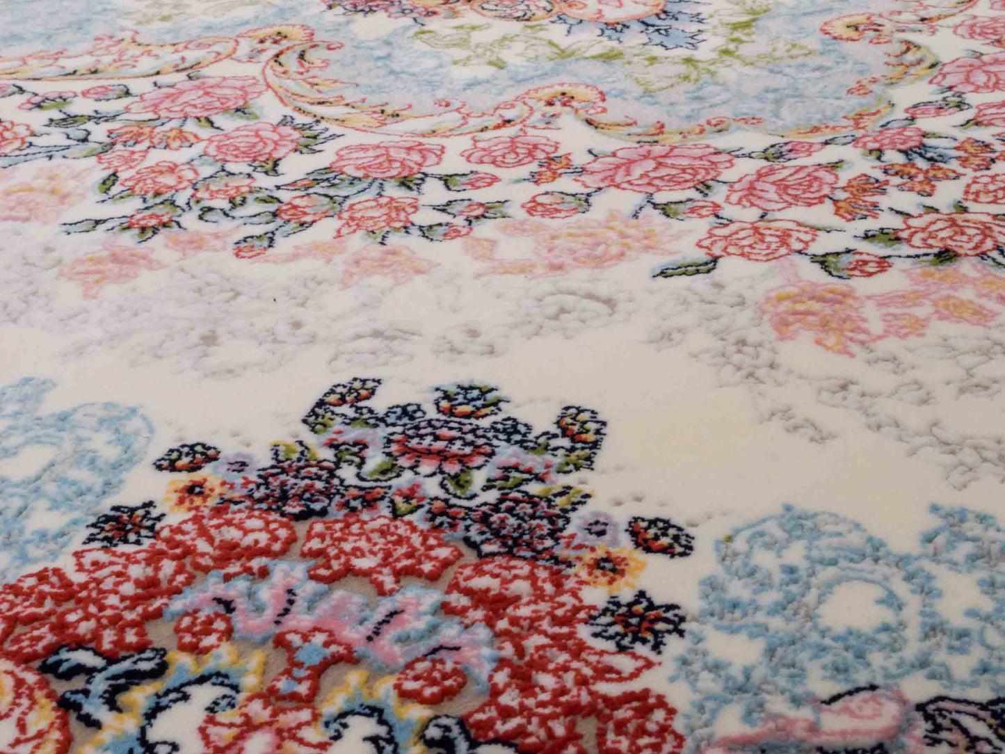 Persischer Läufer-Maschinenteppich von Khademi aus Acryl, creme, Täbriz-Medaillon-Design, Größe: 400 x 100 cm. Made in Iran. Teppichnummer: KB4-1836. Verkauf durch Jupiter Intl.