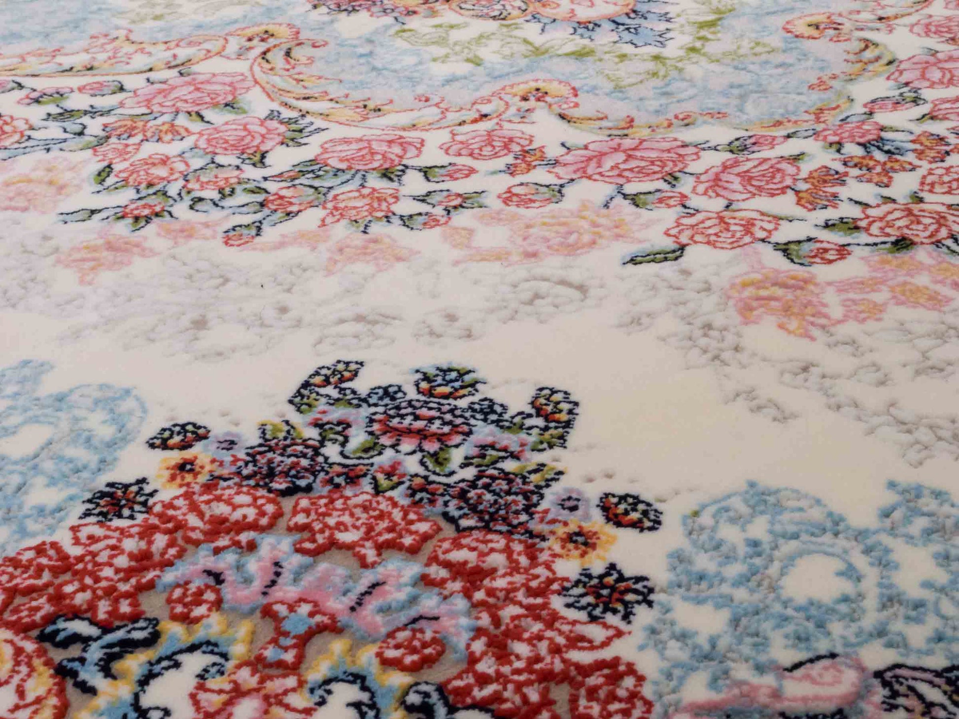 Persischer Läufer-Maschinenteppich von Khademi aus Acryl, creme, Täbriz-Medaillon-Design, Größe: 400 x 100 cm. Made in Iran. Teppichnummer: KB4-1836. Verkauf durch Jupiter Intl.