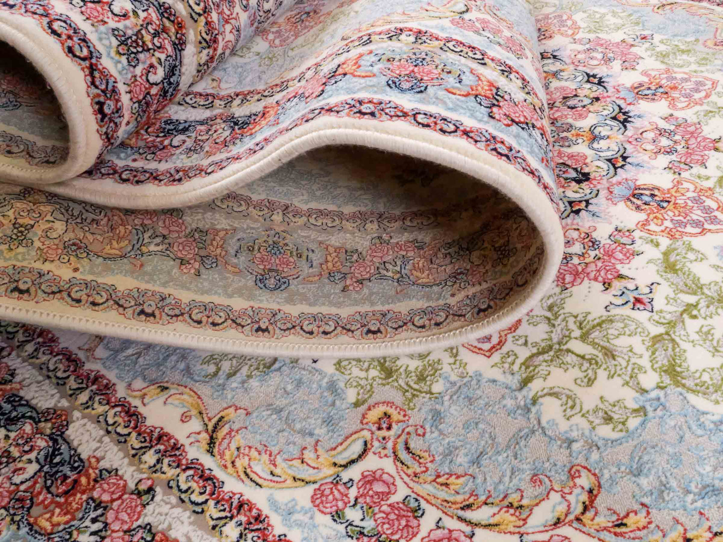 Persischer Läufer-Maschinenteppich von Khademi aus Acryl, creme, Täbriz-Medaillon-Design, Größe: 400 x 100 cm. Made in Iran. Teppichnummer: KB4-1836. Verkauf durch Jupiter Intl.