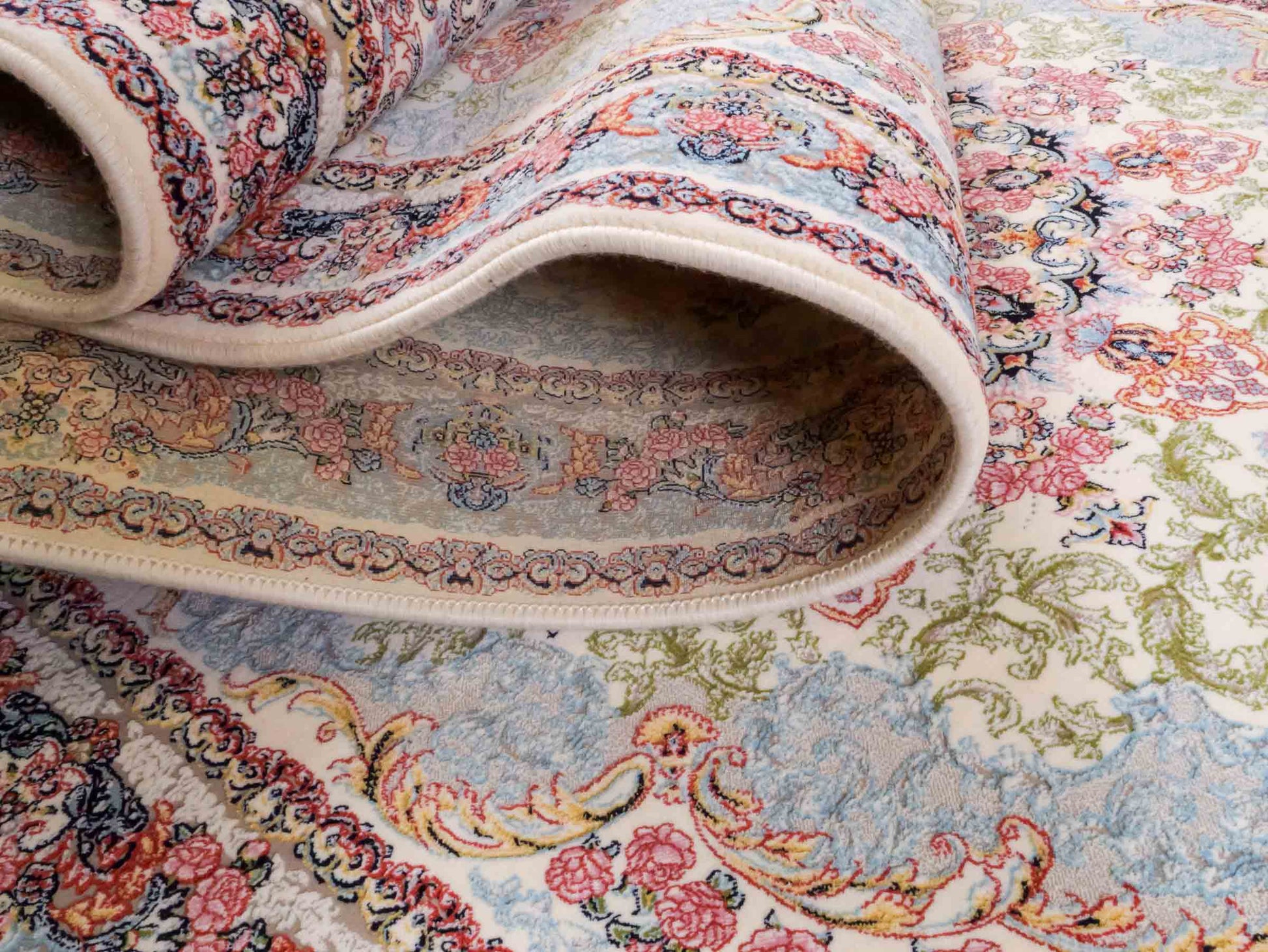 Persischer Läufer-Maschinenteppich von Khademi aus Acryl, creme, Täbriz-Medaillon-Design, Größe: 400 x 100 cm. Made in Iran. Teppichnummer: KB4-1836. Verkauf durch Jupiter Intl.