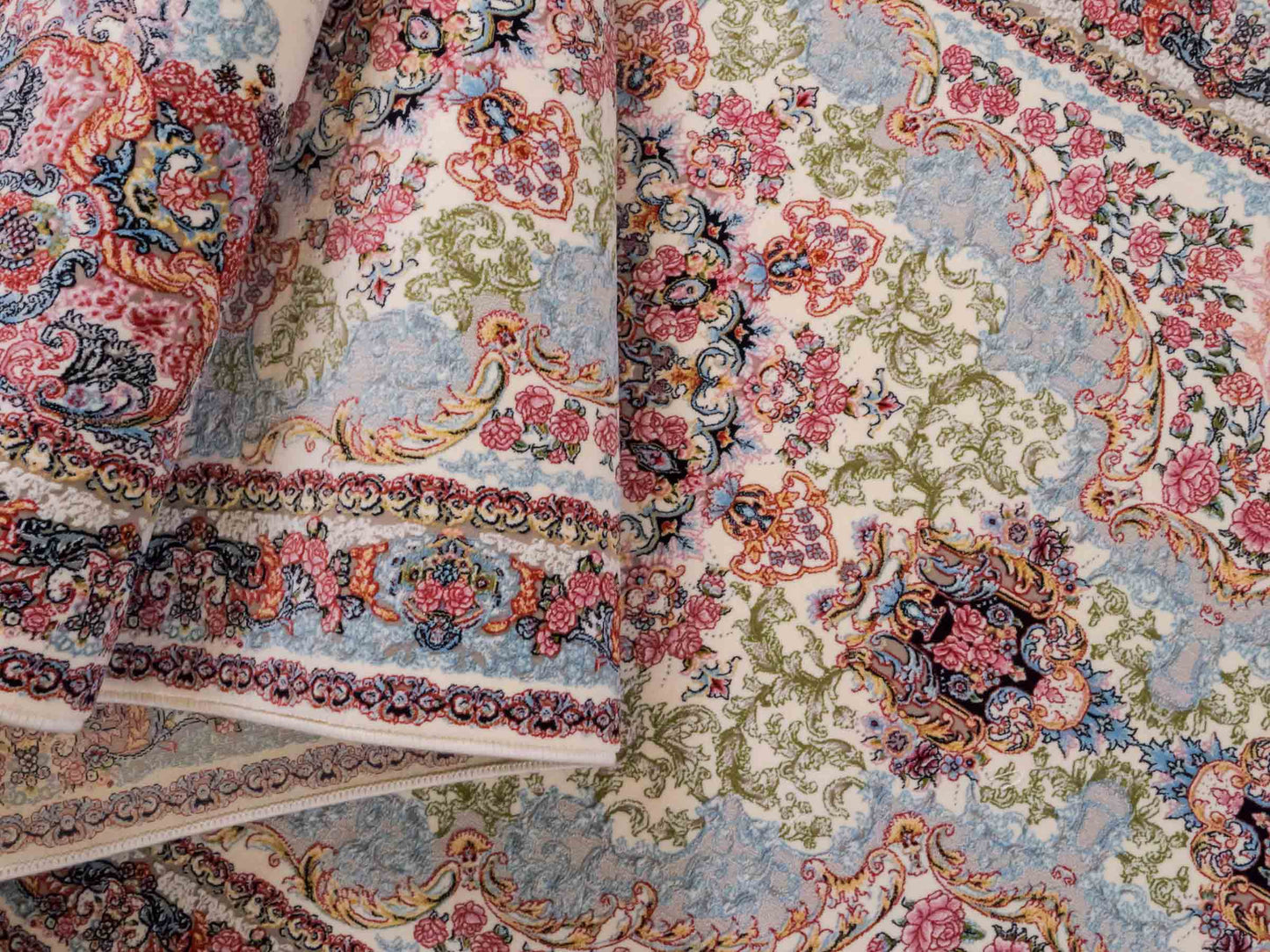 Persischer Läufer-Maschinenteppich von Khademi aus Acryl, creme, Täbriz-Medaillon-Design, Größe: 400 x 100 cm. Made in Iran. Teppichnummer: KB4-1836. Verkauf durch Jupiter Intl.