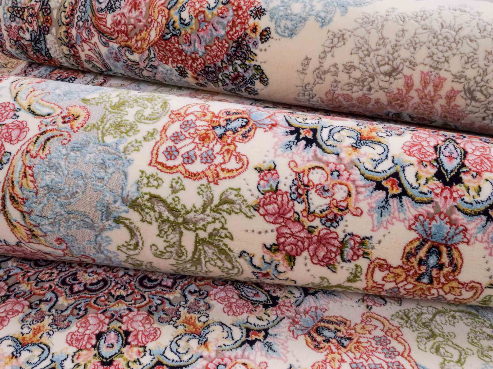 Persischer Läufer-Maschinenteppich von Khademi aus Acryl, creme, Täbriz-Medaillon-Design, Größe: 400 x 100 cm. Made in Iran. Teppichnummer: KB4-1836. Verkauf durch Jupiter Intl.