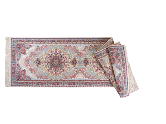 Persischer Läufer-Maschinenteppich von Khademi aus Acryl, creme, Täbriz-Medaillon-Design, Größe: 400 x 100 cm. Made in Iran. Teppichnummer: KB4-1836. Verkauf durch Jupiter Intl.