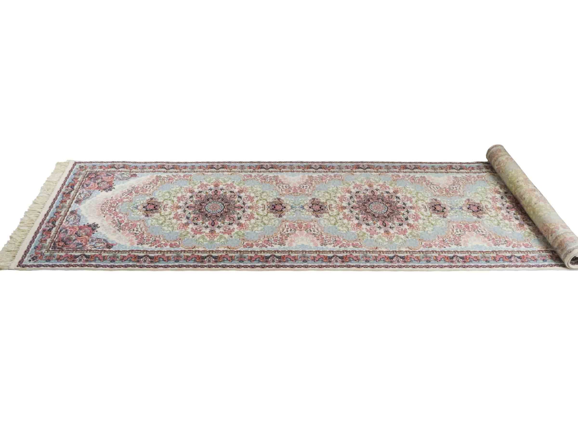 Persischer Läufer-Maschinenteppich von Khademi aus Acryl, creme, Täbriz-Medaillon-Design, Größe: 400 x 100 cm. Made in Iran. Teppichnummer: KB4-1836. Verkauf durch Jupiter Intl.