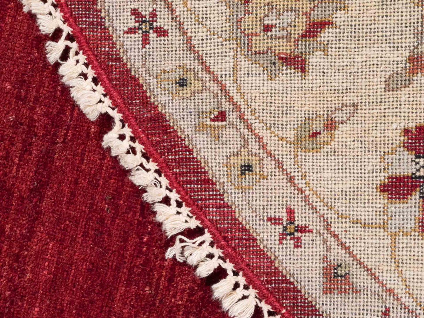 Runder, handgeknüpfter Ziegler Farahan Orientteppich von Khademi aus Wolle, rot, beige. Klassisch-traditionell von Hand geknüpft in Afghanistan. Größe: 150 cm x 150 cm. Teppichnummer: SB3-1135 | Jupiter Intl.